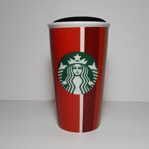 Starbucks 2018 holiday striped ceramic tumbler red